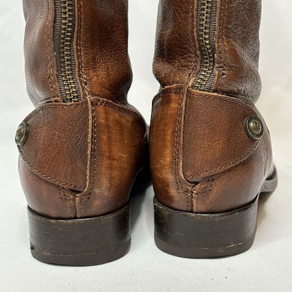 Frye Melissa Riding Moto Boots 6B Brown Leather Button Back Zip Tall Western - Picture 7 of 16